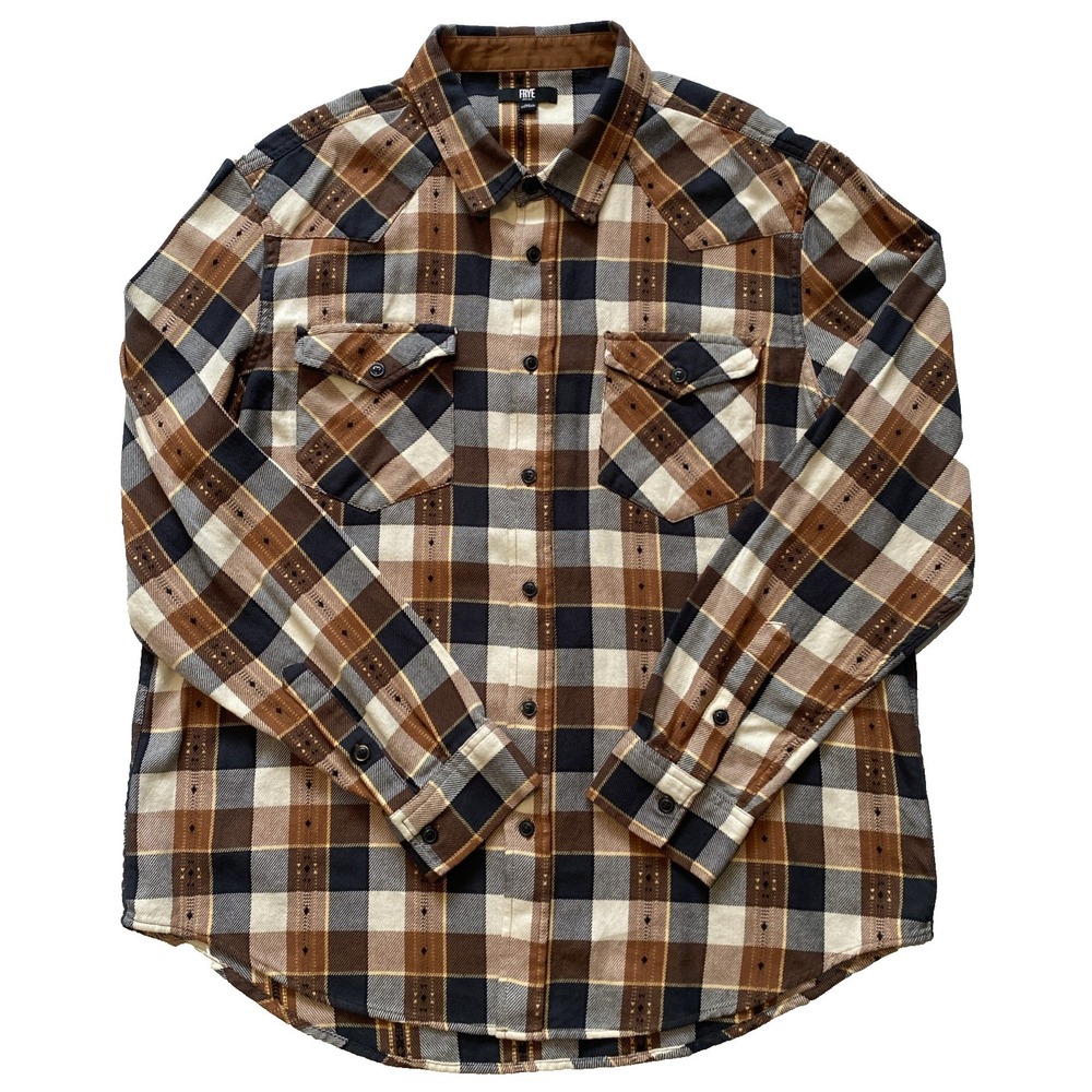 NWOT Frye Mens Shirt XL Western Jacquard Flannel Plaid Button Up Long Sleeve